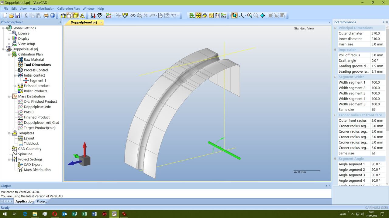 VeraCAD 自動生成的滾鍛扇形模 3D 模型槽畫面